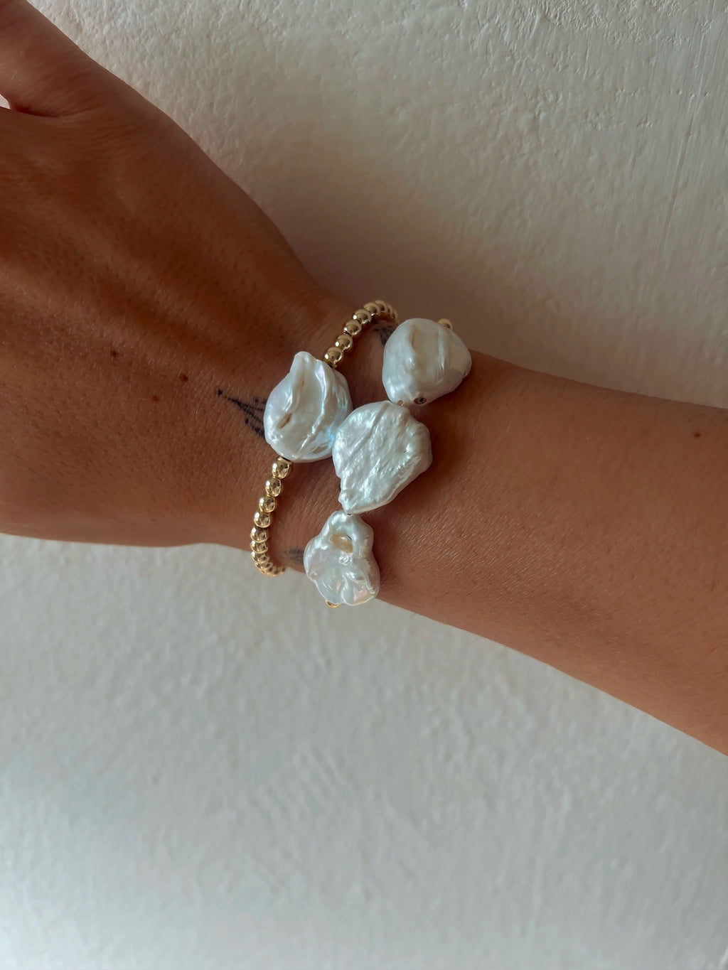 Baroque triple Gold Pearl bracelet