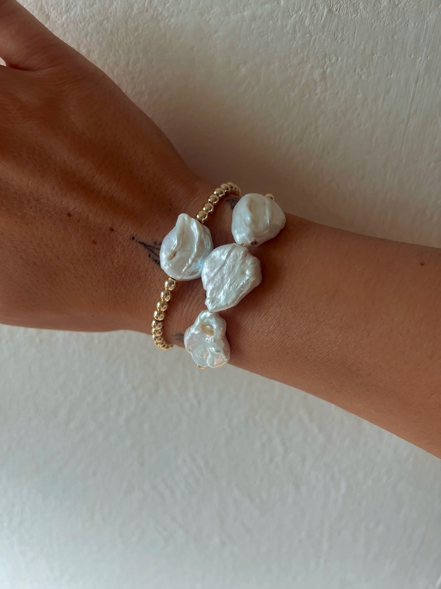 Baroque triple Gold Pearl bracelet