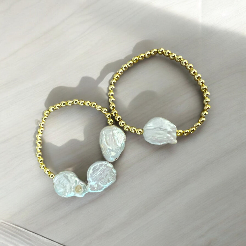 Baroque triple Gold Pearl bracelet